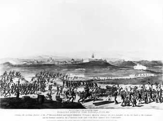 Badajos während der Belagerung im Juni 1811, graviert von Charles Turner, 1812